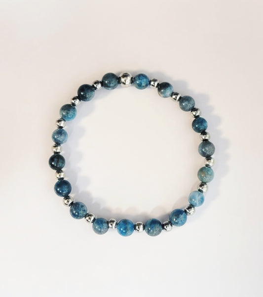 Beaded Bracelet Blue Apatite Natural gemstone 6mm dainty